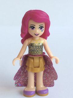 LEGO Minifigure-Livi, Pearl Gold Layered Skirt, Gold Sequined Halter Top, Medium Lavender Sequined Cloth Skirt-Friends-FRND120-Creative Brick Builders